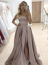 Stylish Satin One Shoulder Prom Dresses with Slit LBQ4186